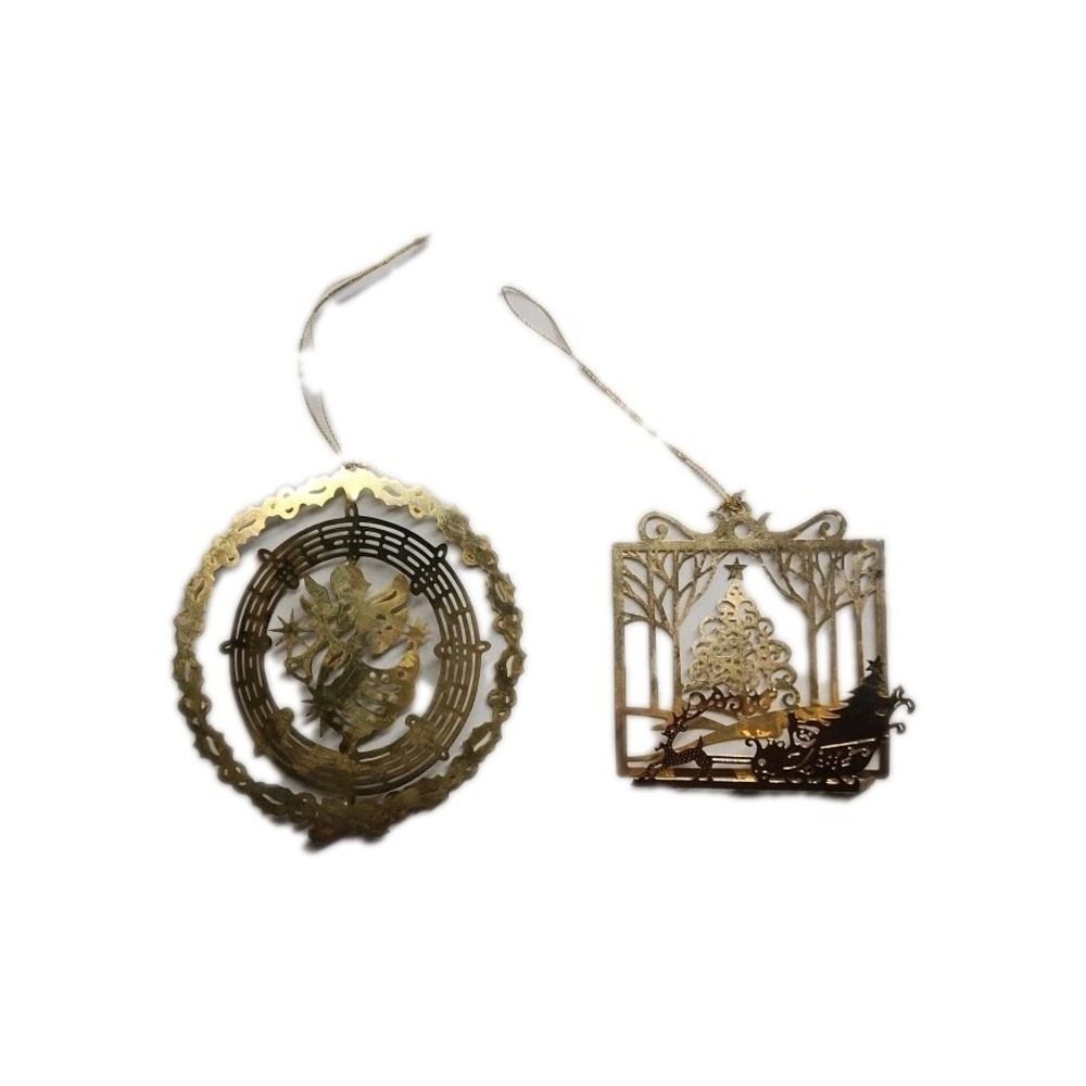 Set of 2 - Tamerlane Ornaments -‎ 24 kt. Gold Finish - USA - Sleigh And Angel